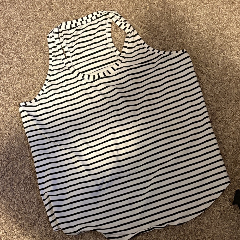 Black + White Striped Lululemon racer back, curved hem Tank Top